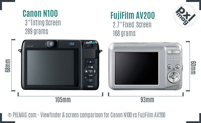 Canon N100 vs FujiFilm AV200 Screen and Viewfinder comparison