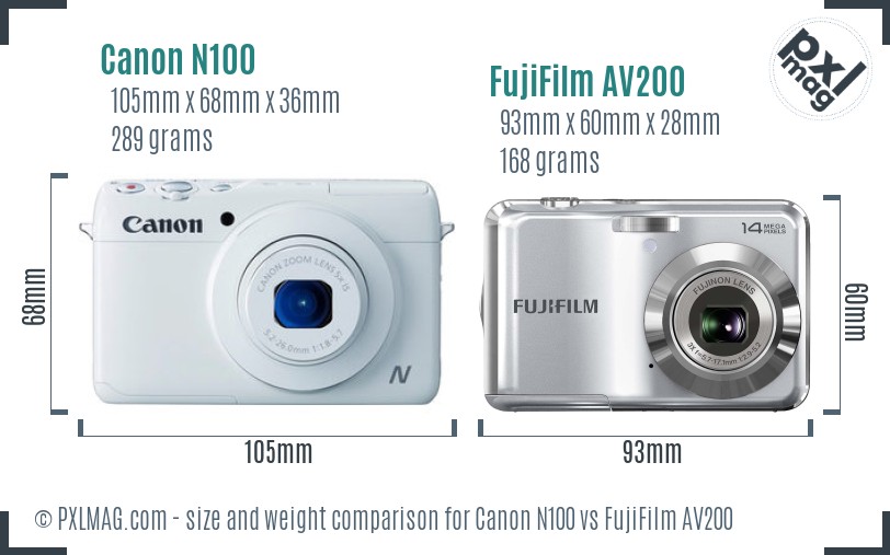 Canon N100 vs FujiFilm AV200 size comparison