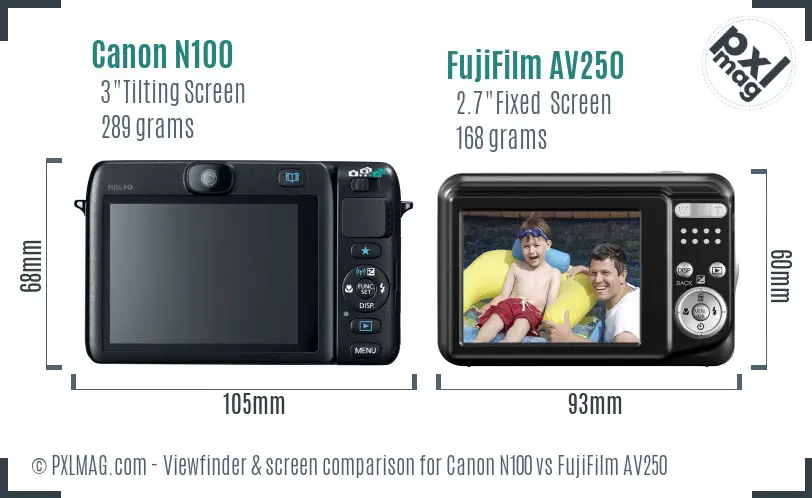 Canon N100 vs FujiFilm AV250 Screen and Viewfinder comparison