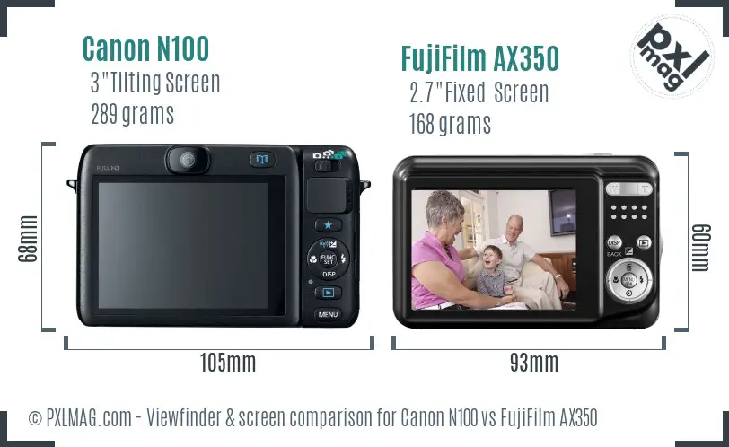 Canon N100 vs FujiFilm AX350 Screen and Viewfinder comparison Canon N100 vs FujiFilm AX350 Screen and Viewfinder comparison