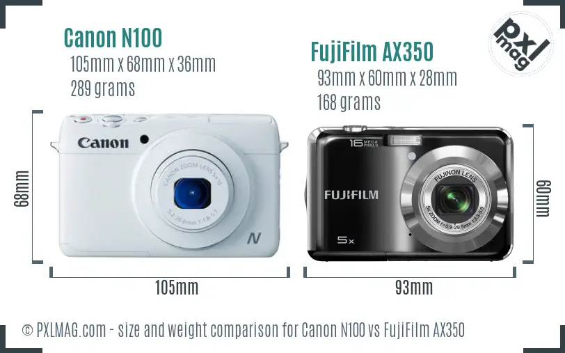 Canon N100 vs FujiFilm AX350 size comparison Canon N100 vs FujiFilm AX350 size comparison