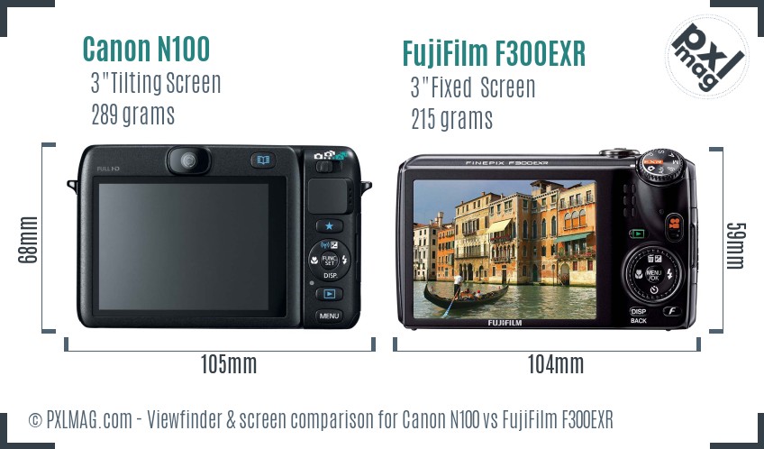 Canon N100 vs FujiFilm F300EXR Screen and Viewfinder comparison