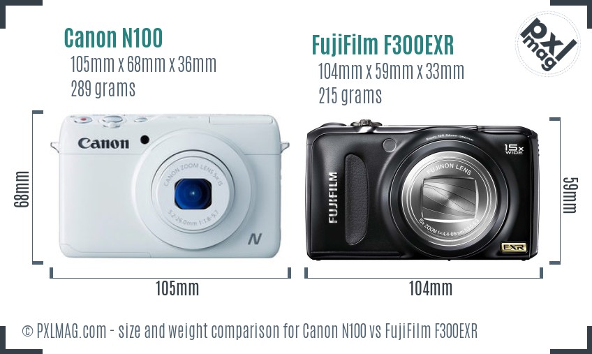 Canon N100 vs FujiFilm F300EXR size comparison Canon N100 vs FujiFilm F300EXR size comparison