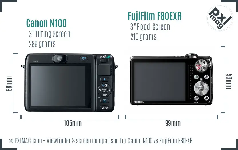 Canon N100 vs FujiFilm F80EXR Screen and Viewfinder comparison