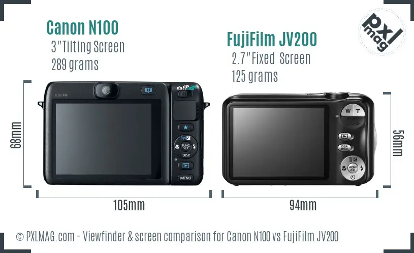 Canon N100 vs FujiFilm JV200 Screen and Viewfinder comparison