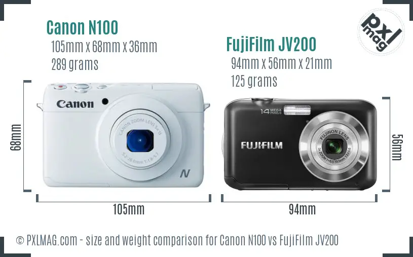 Canon N100 vs FujiFilm JV200 size comparison