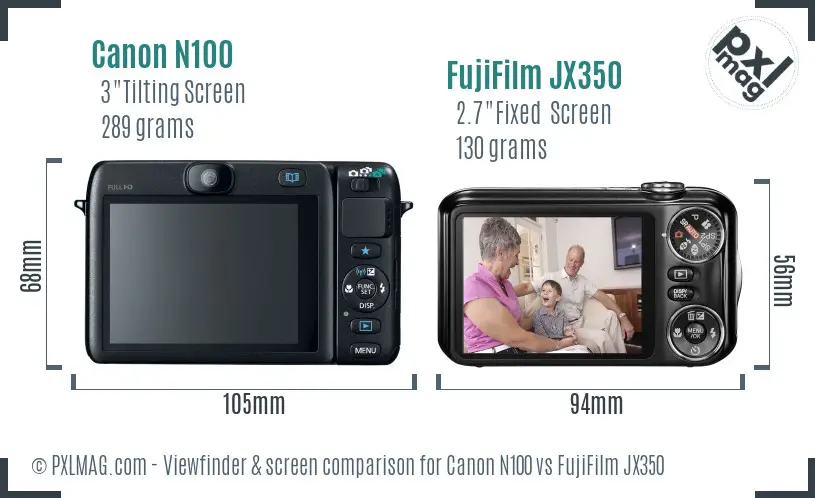 Canon N100 vs FujiFilm JX350 Screen and Viewfinder comparison