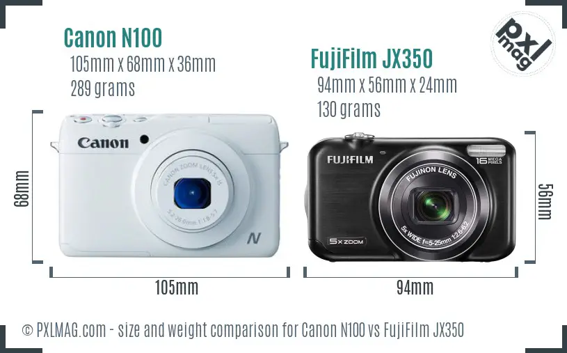 Canon N100 vs FujiFilm JX350 size comparison
