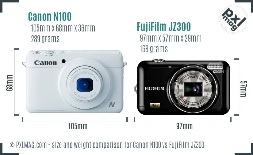 Canon N100 vs FujiFilm JZ300 size comparison Canon N100 vs FujiFilm JZ300 size comparison