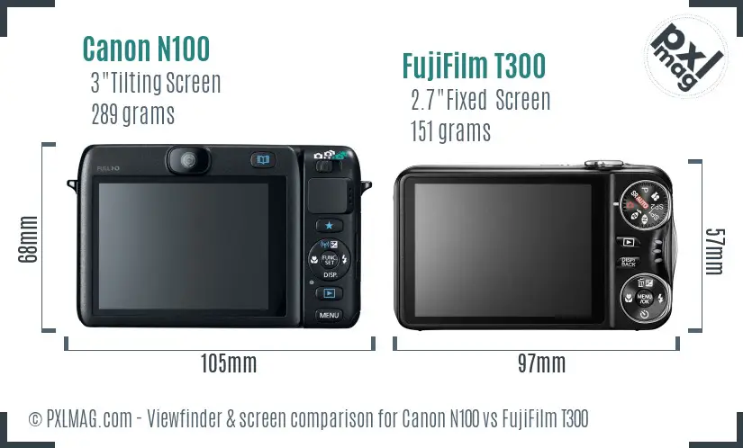Canon N100 vs FujiFilm T300 Screen and Viewfinder comparison Canon N100 vs FujiFilm T300 Screen and Viewfinder comparison