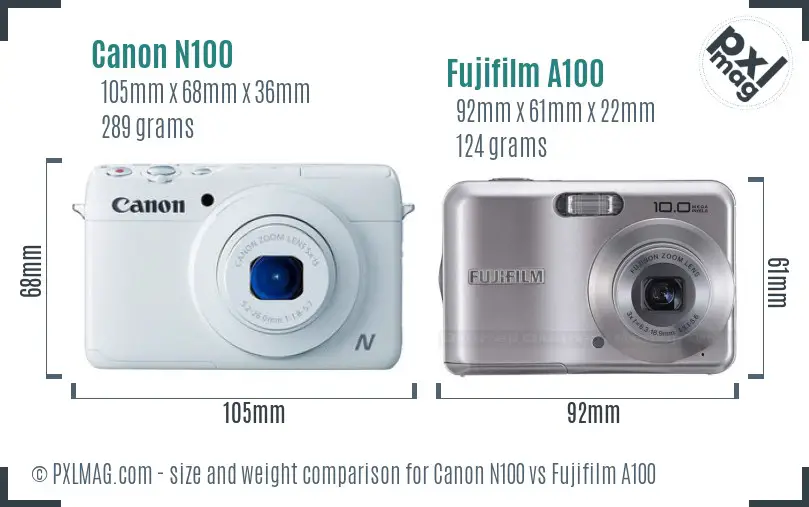 Canon N100 vs Fujifilm A100 size comparison