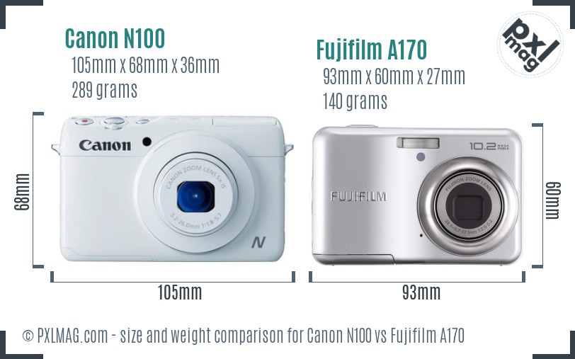 Canon N100 vs Fujifilm A170 size comparison Canon N100 vs Fujifilm A170 size comparison