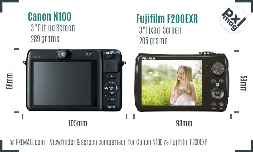 Canon N100 vs Fujifilm F200EXR Screen and Viewfinder comparison
