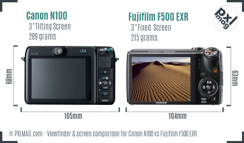 Canon N100 vs Fujifilm F500 EXR Screen and Viewfinder comparison