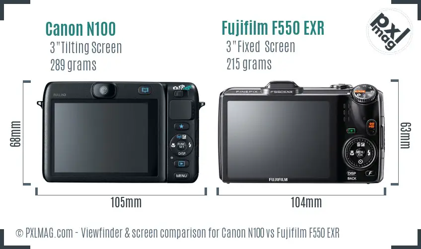 Canon N100 vs Fujifilm F550 EXR Screen and Viewfinder comparison