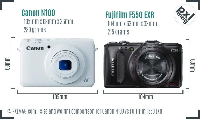 Canon N100 vs Fujifilm F550 EXR size comparison