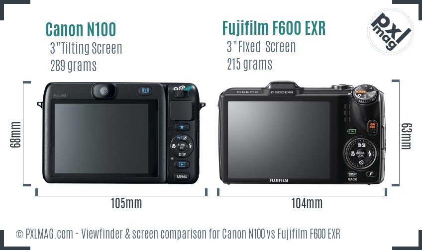 Canon N100 vs Fujifilm F600 EXR Screen and Viewfinder comparison