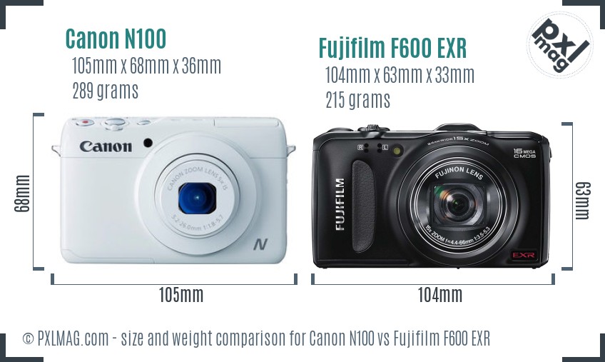 Canon N100 vs Fujifilm F600 EXR size comparison Canon N100 vs Fujifilm F600 EXR size comparison