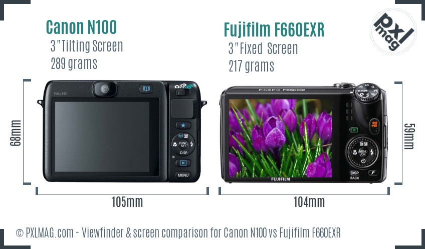 Canon N100 vs Fujifilm F660EXR Screen and Viewfinder comparison