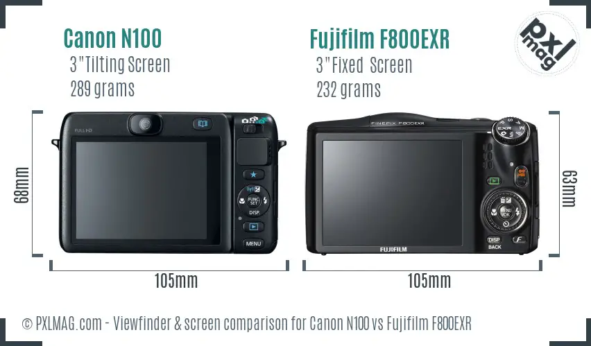 Canon N100 vs Fujifilm F800EXR Screen and Viewfinder comparison