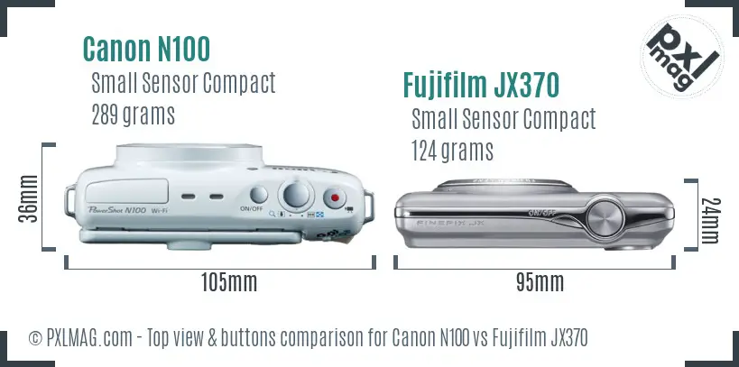 Canon N100 vs Fujifilm JX370 top view buttons comparison