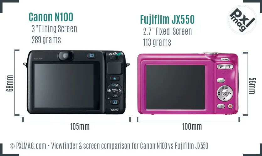 Canon N100 vs Fujifilm JX550 Screen and Viewfinder comparison