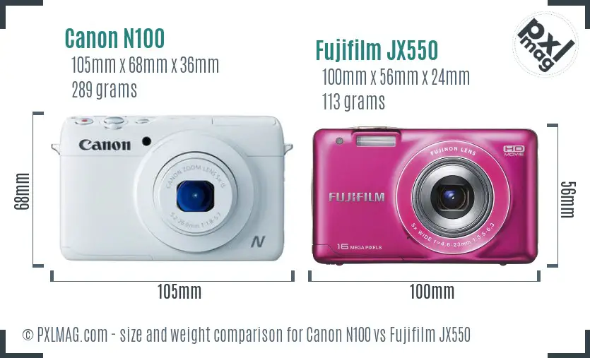 Canon N100 vs Fujifilm JX550 size comparison