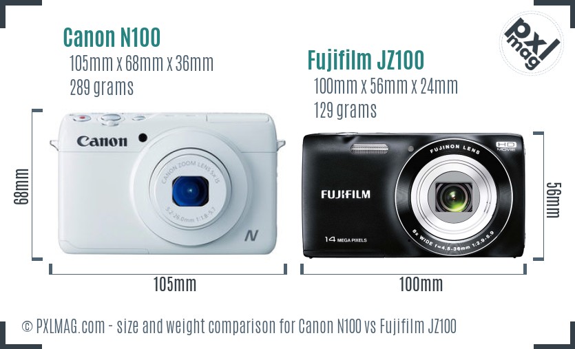 Canon N100 vs Fujifilm JZ100 size comparison