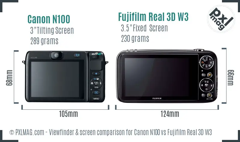Canon N100 vs Fujifilm Real 3D W3 Screen and Viewfinder comparison