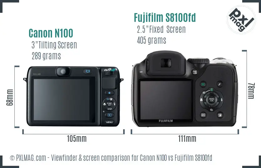 Canon N100 vs Fujifilm S8100fd Screen and Viewfinder comparison
