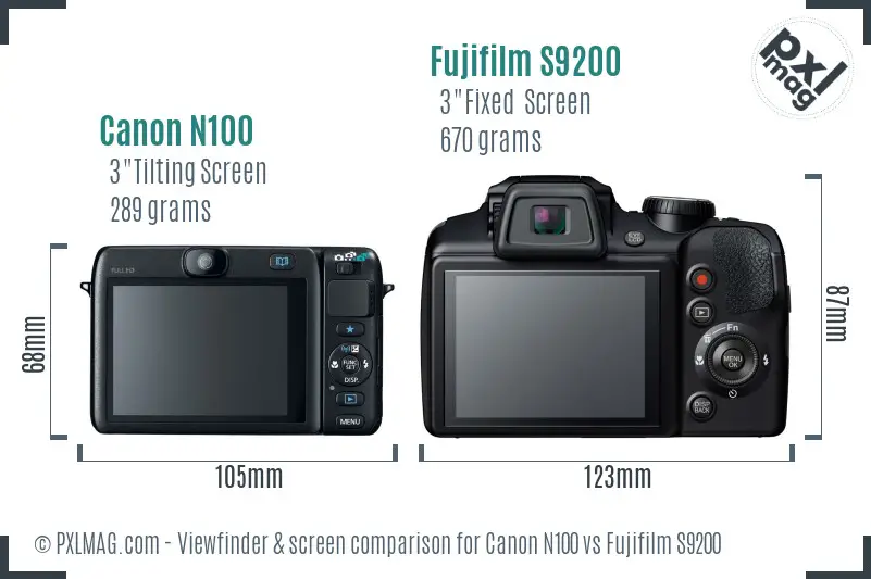 Canon N100 vs Fujifilm S9200 Screen and Viewfinder comparison