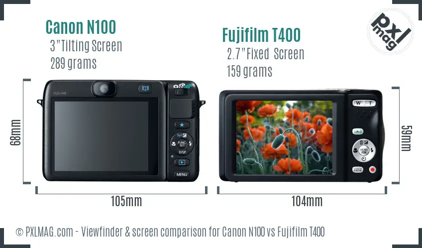 Canon N100 vs Fujifilm T400 Screen and Viewfinder comparison