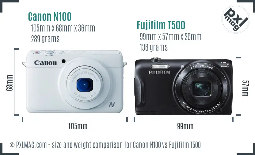 Canon N100 vs Fujifilm T500 size comparison Canon N100 vs Fujifilm T500 size comparison