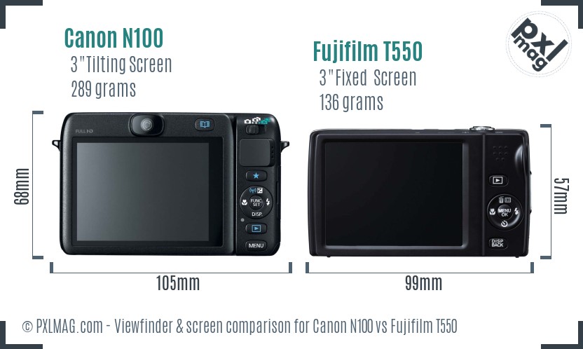 Canon N100 vs Fujifilm T550 Screen and Viewfinder comparison