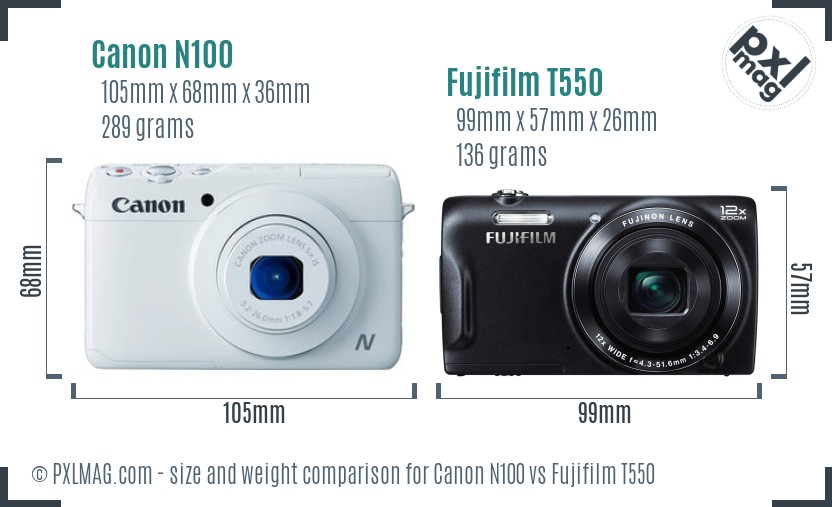 Canon N100 vs Fujifilm T550 size comparison