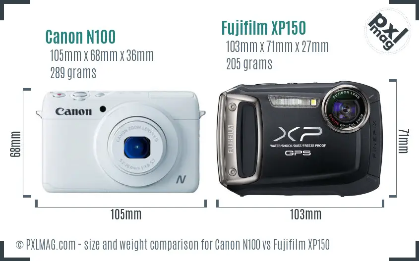 Canon N100 vs Fujifilm XP150 size comparison Canon N100 vs Fujifilm XP150 size comparison