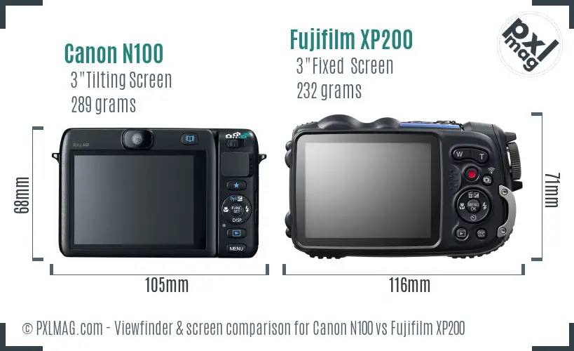 Canon N100 vs Fujifilm XP200 Screen and Viewfinder comparison