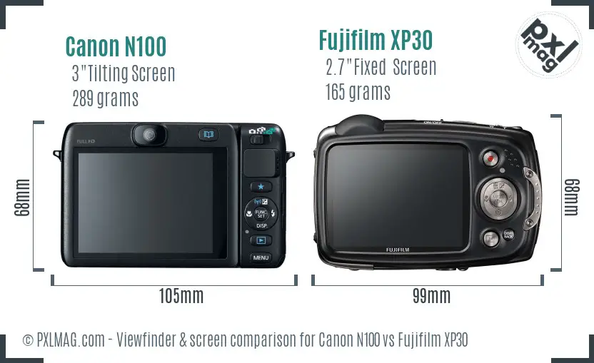 Canon N100 vs Fujifilm XP30 Screen and Viewfinder comparison