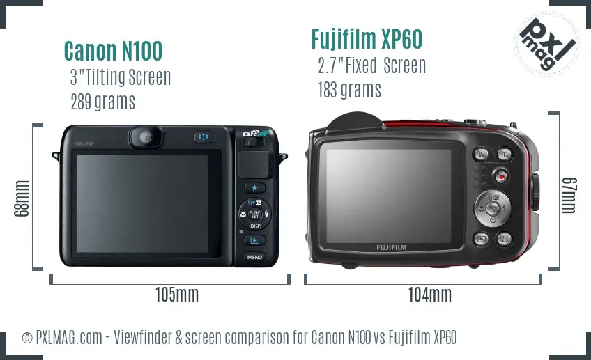 Canon N100 vs Fujifilm XP60 Screen and Viewfinder comparison Canon N100 vs Fujifilm XP60 Screen and Viewfinder comparison