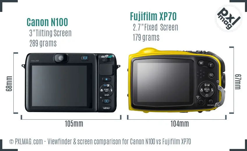 Canon N100 vs Fujifilm XP70 Screen and Viewfinder comparison