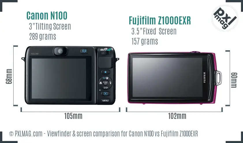 Canon N100 vs Fujifilm Z1000EXR Screen and Viewfinder comparison