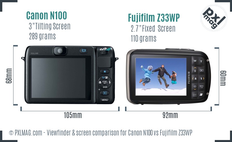 Canon N100 vs Fujifilm Z33WP Screen and Viewfinder comparison