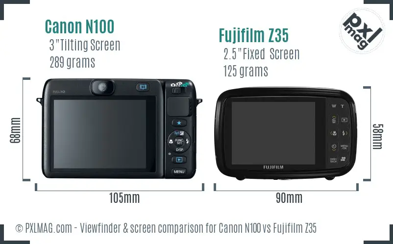 Canon N100 vs Fujifilm Z35 Screen and Viewfinder comparison