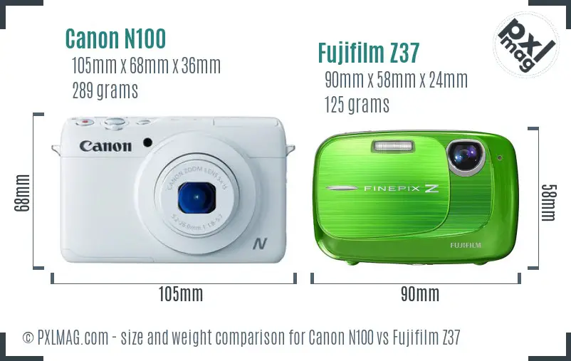 Canon N100 vs Fujifilm Z37 size comparison