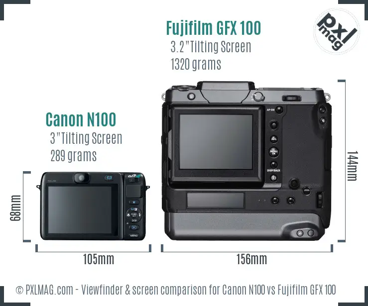 Canon N100 vs Fujifilm GFX 100 Screen and Viewfinder comparison