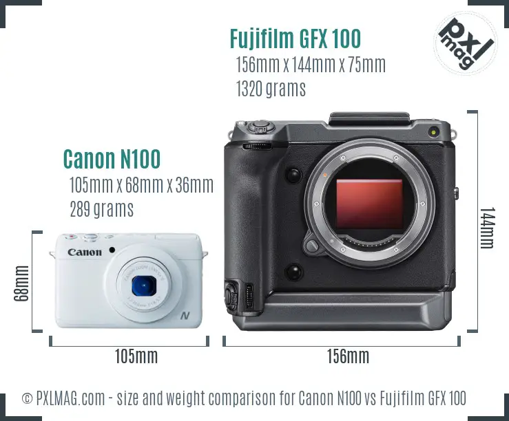 Canon N100 vs Fujifilm GFX 100 size comparison