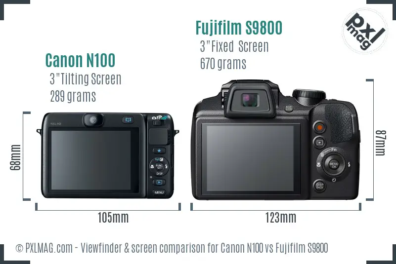 Canon N100 vs Fujifilm S9800 Screen and Viewfinder comparison