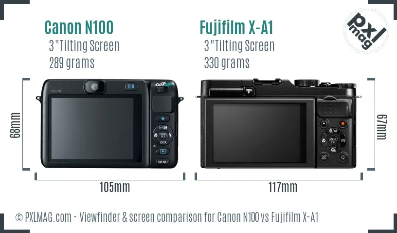 Canon N100 vs Fujifilm X-A1 Screen and Viewfinder comparison