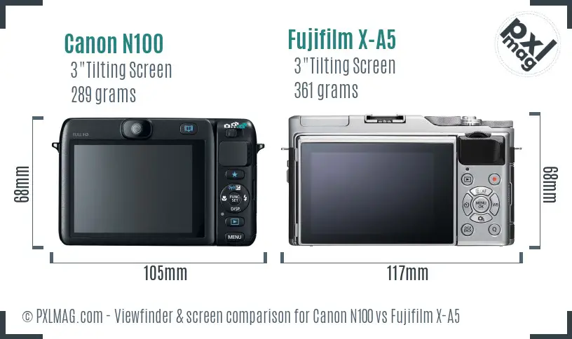 Canon N100 vs Fujifilm X-A5 Screen and Viewfinder comparison