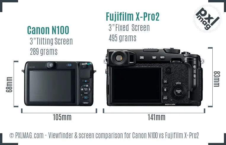 Canon N100 vs Fujifilm X-Pro2 Screen and Viewfinder comparison